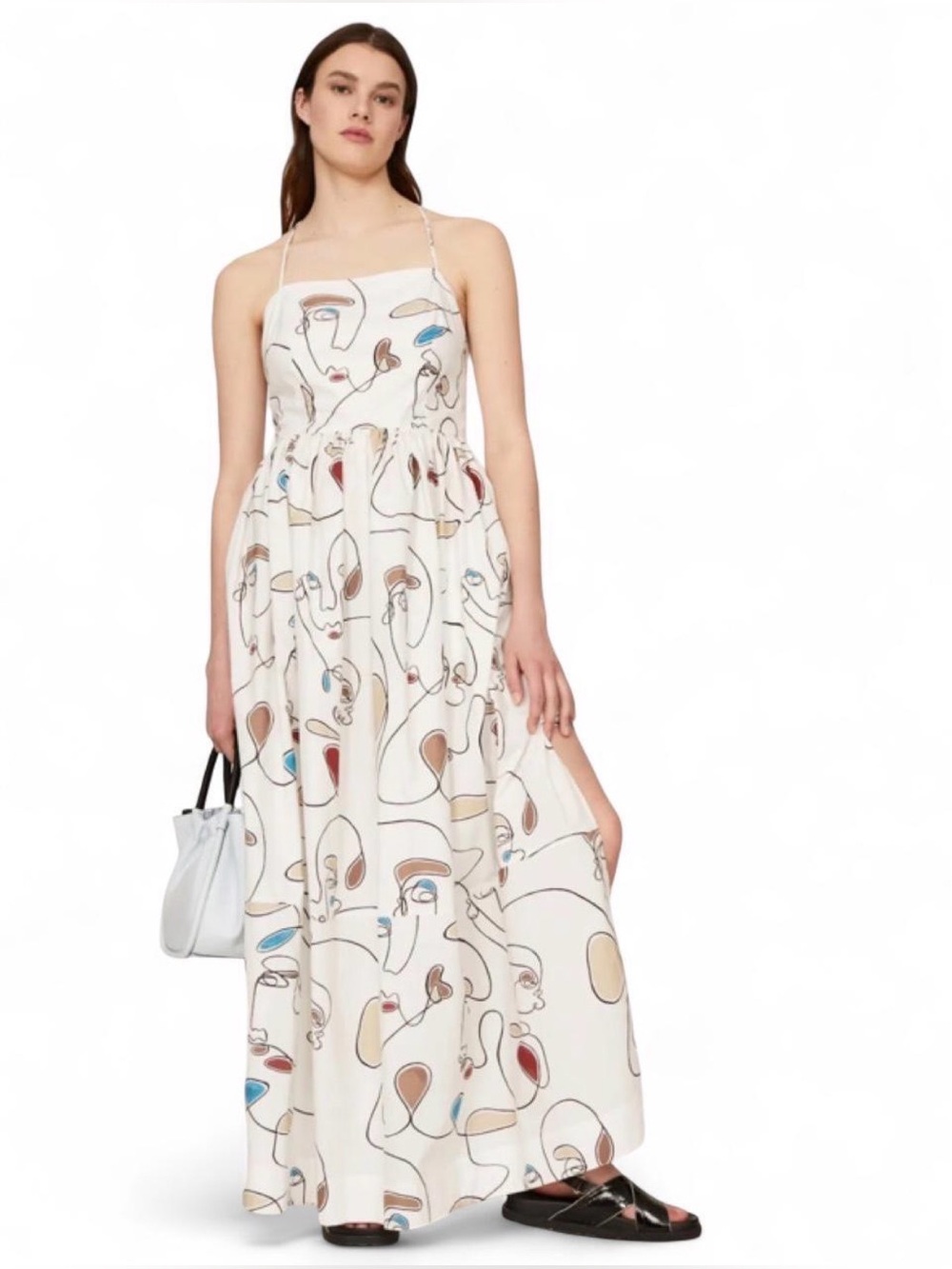 Bassike “Faces” white open-back maxi dress size small / 6 US